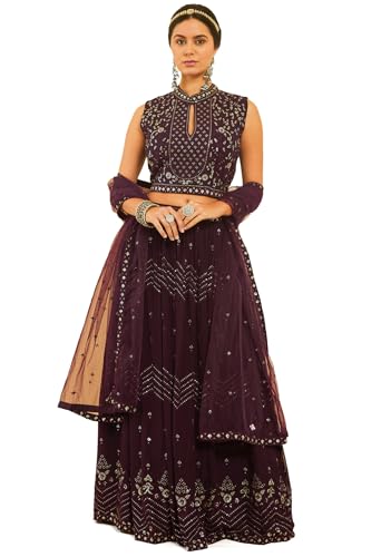 Soch Women's Georgette Lehenga Choli (OWA3CD20379A_Maroon_XL)