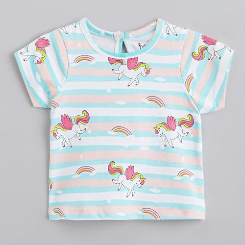 Hopscotch Girls Multi Short Sleeves 2-Pc Unicorn Cotton Overall Set For Ages(0-3 Months)