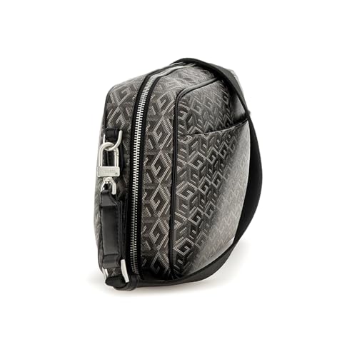 GUESS Men Grey Printed Crossbody Bag with Zip Closure