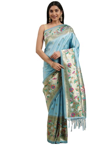 Pandadi Saree Women's Paithani Paithani Silk Saree With Blouse Piece (371PS7_Sky Blue)