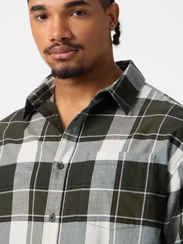 The Souled Store Plaid Shirt: Verdant Men and Boys Long Sleeve Spread Collar Green Plaid Lightweight Everyday Office Wear Easy to Style Casual Cotton Relaxed Shirt