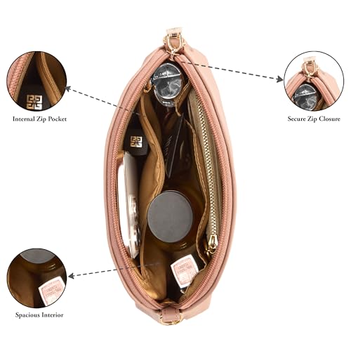 Caprese Romano Medium Sling Bag for Women | Solid Crossbody Shoulder Purse with Adjustable Strap | Hands-Free Multi-Compartment Bag for Daily Use (Cosmetic Pink)