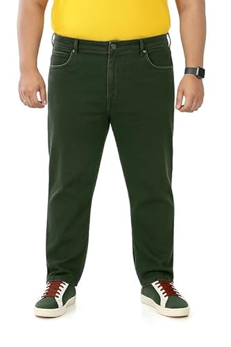 Pluss Tribe - Plus Size Jeans for Men - Relaxed Fit - Denim Jeans - Olive Raw - Size 52 - Ideal for Casual, Office