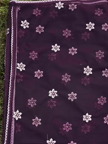 Womanista Women's Wine Cotton Blend Multi Flared Alia Cut Kurta with Pant and Dupatta (Kurtaset_1304_XXL)