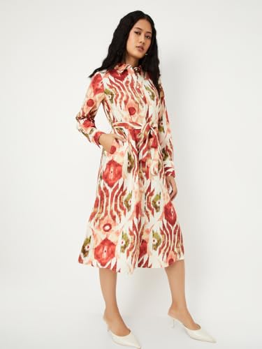 Max Women's Polyester A-Line Below The Knee Dress (EC58003_Multi Multicolour