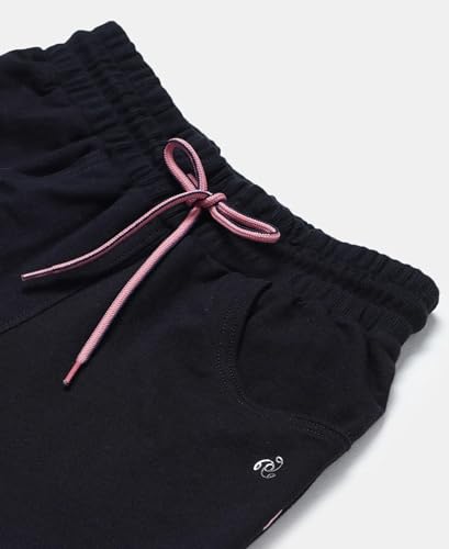 Jockey AG04 Girl's Super Combed Cotton French Terry Regular Fit Solid Shorts with Contrast Drawcord and Side Pockets_Black_11-12 Yrs
