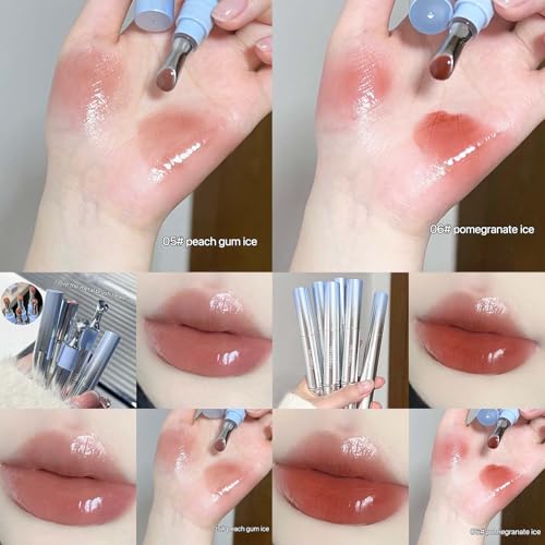 Cappuvini Mirror Water Shine Essence Lip Gloss | Moist and Submissive Light Texture | Moisturizing Lip Tint with Cooling Ice Roller Applicator | Lip Protection Formula | Long-Lasting Liquid Lipstick | Ice-Themed Shades Light Pink Light Nude Color With Hig