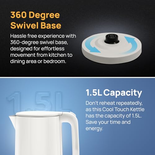 wipro ABS Elato BK210 Cool Touch Double Layer Electric Kettle, 1.5 Litres, Anti-Rust Shield, Super Fast Heating, 3X Protection-Overheating, Dry Boil & Auto Shut-Off,1000 Watts, 2 Years Warranty, White