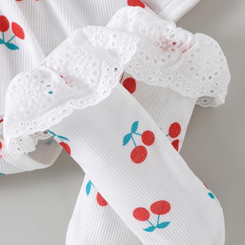 Hopscotch Girls Full Sleeves White Cherry Pattern Frill Neck Bodysuit (1-3 Months)