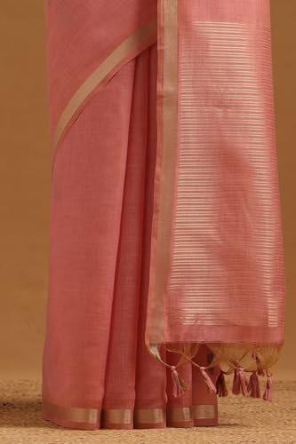 Soch Womens Pink Chanderi Floral Woven Design Saree