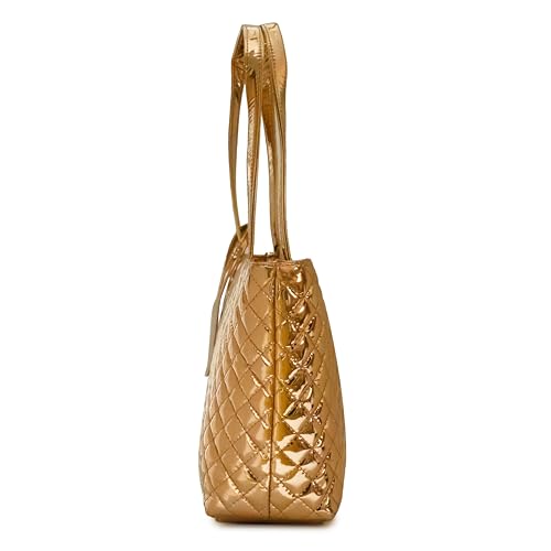 D' Amour Women's PU Leather Durable & Elegant Multi-Pocket Design Mirror Tote Handbag Ideal for Work, Travel & Gifting (Copper)