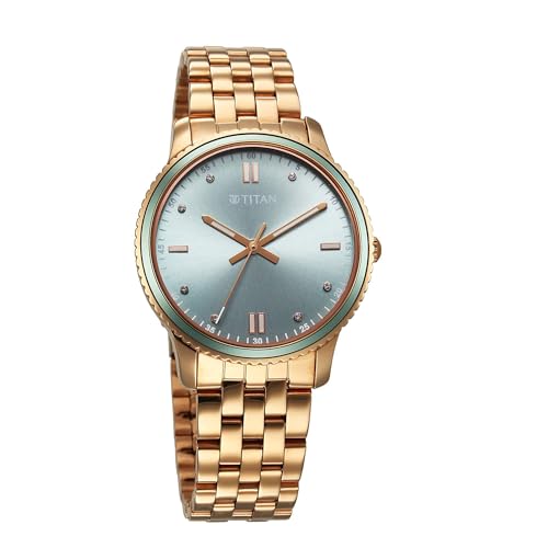 Titan Purple Sports Fashion Quartz Gree Dial Stainless Steel Strap Watch for Women