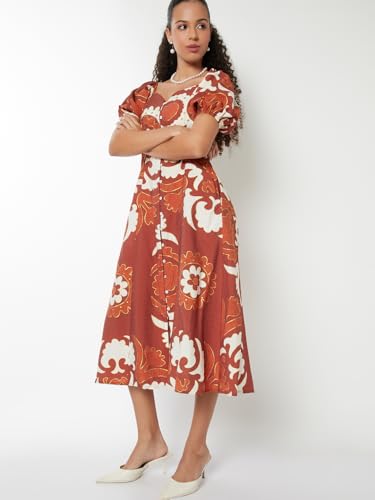Max Women Printed Midi Dress (Red_S)