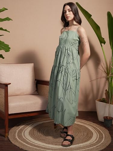 Vishudh Women's Cotton Maxi Dress (VVa1000071_Green