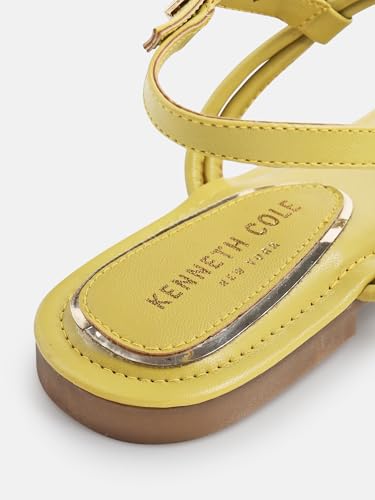 KENNETH COLE Women's Flat Sandal | Synthetic | Square Toe, Multi-Strap Design, Buckle Closure | Yellow, UK10