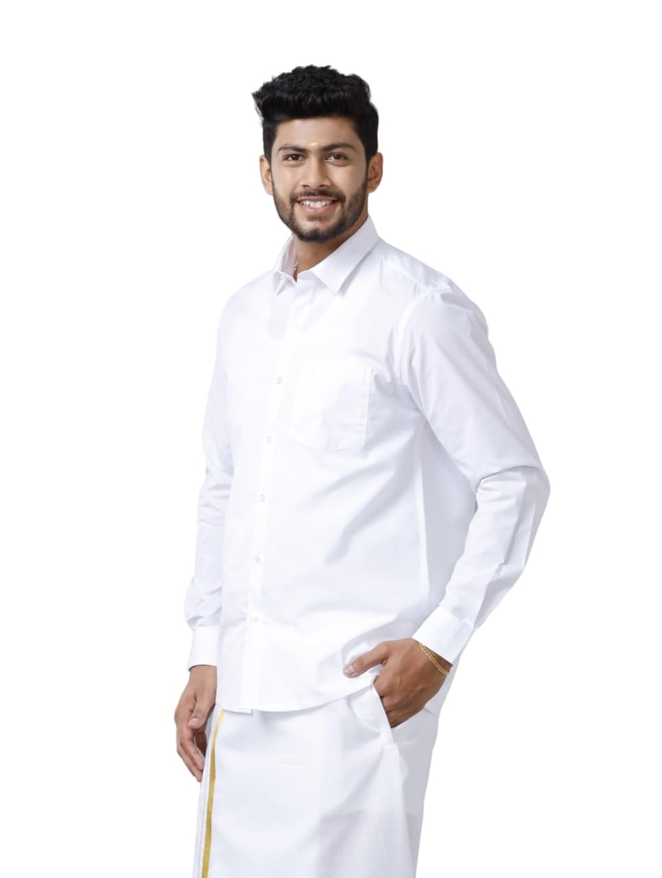 RAMRAJ COTTON Men Solid Full Sleeves White Shirt(40;White)