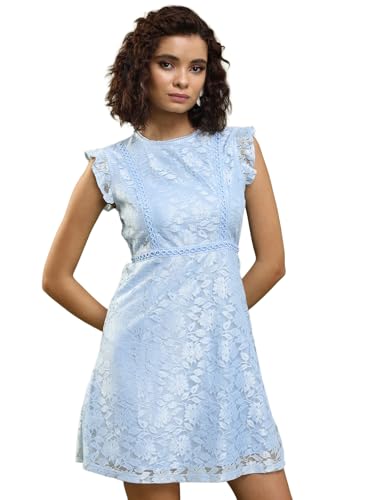 Tokyo Talkies Women Round Neck Sleeveless Mini Dress TTJ6012427 Blue L