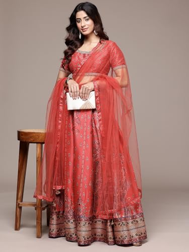 Aarke Ritu Kumar Red Tuberose Square Neck Blouse With Lehanga And Dupatta