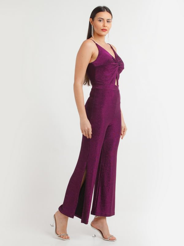 Zink Z Women's Purple Shimmer Twisted Basic Jumpsuit