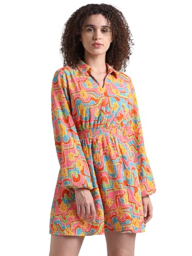 ONLY Women's Polyester Blend Classic Mini Dress (Kumquat) - SaumyasStore