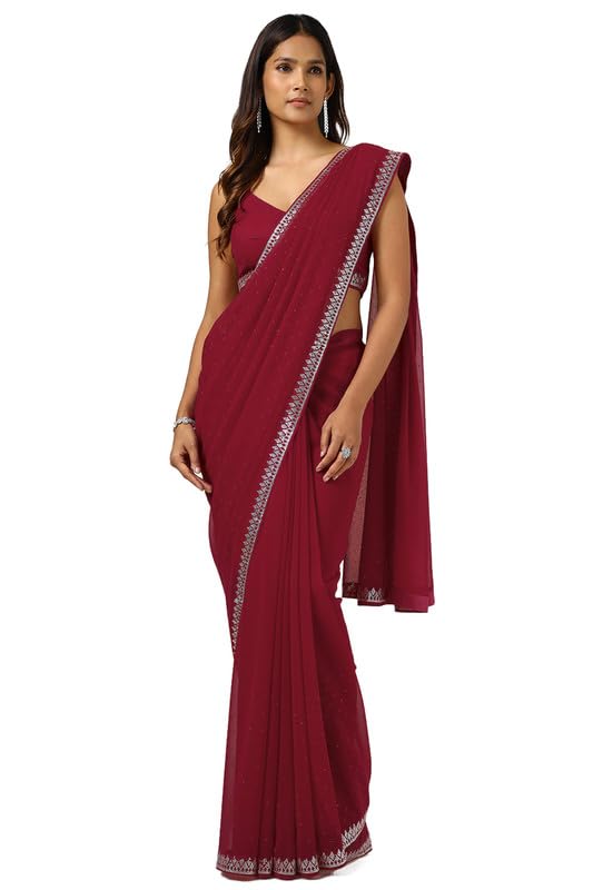 Soch Womens Maroon Georgette Saree With Stone Work