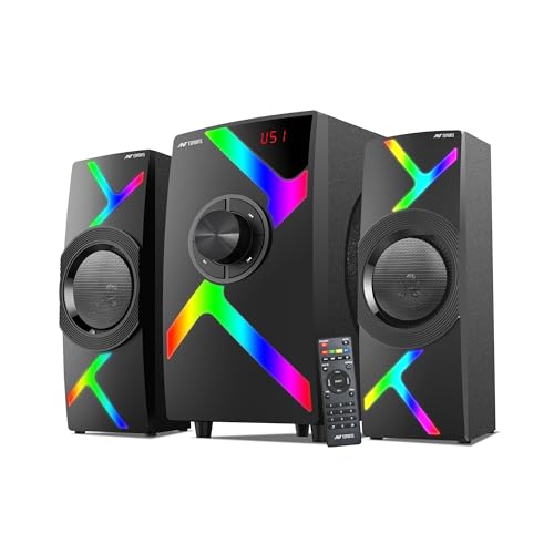 Ant Esports GS80,80W 2.1 Channel Bluetooth Multimedia RGB Speaker with Subwoofer Satellite Speaker, Digital LED Display, Remote, Digital FM, USB & SD Card, Strong Bass, Perfect for Music – Gun Black