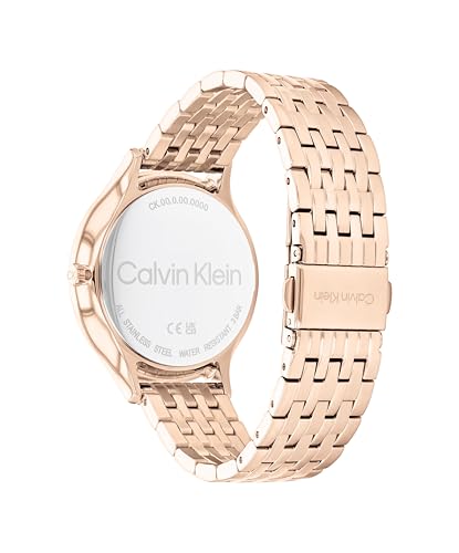 Calvin Klein Ck Timeless Qtz Basic Black Round Dial Women's Watch|Ionic Plated Carnation Gold Steel Material|Gold Color Band - 25100003