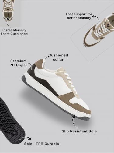 Cantabil Men's White & Beige Colourblock Casual Sneakers