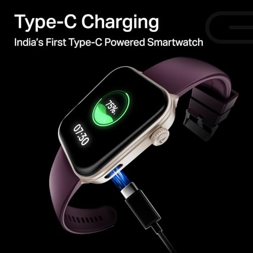 boAt Storm Call 4 India's first Smartwatch with Type-C Charging,1.96”(4.97 cm) HD Display, Functional Crown, BT Calling, Sports Modes, Heart Rate, SpO2, Sleep & Stress Tracking, SOS, IP68(Velvet Wine)
