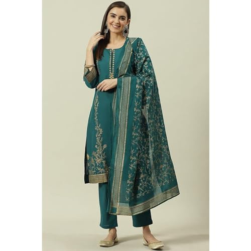 BIBA Women Cotton Straight Printed Suit Set (SKD7057EAW21TGRN_Green