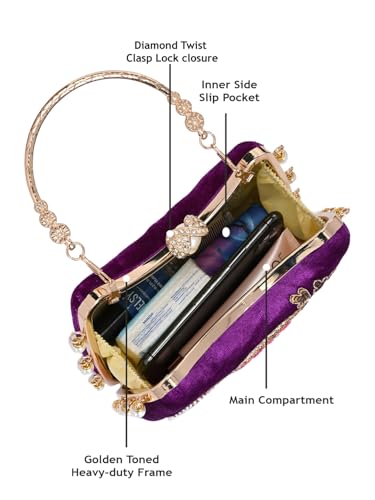 TOOBA Women's Purple Handicraft Beautiful Bling Box Clutch Bag for Wedding, Banquet, Gift Family, & Friends