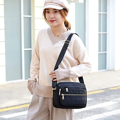 OLOMA Handbags For Women Women Solid Color Zipper Waterproof Nylon Shoulder Bag Female Crossbody Bag Ladies Waterproof Travel Messenger Bag (Color : Hortel�)