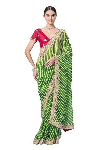 Womanista Women's Green colored leheriya printed embroidered saree(TI7130_Green_Onesize)