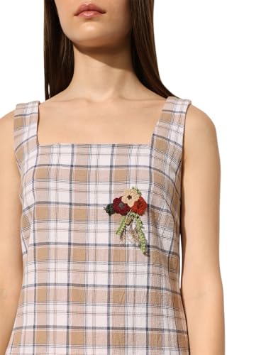 ONLY Women's Checks Fit and Flare Beige Dress