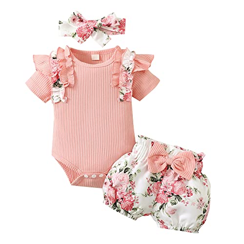 Hopscotch Baby Girls Cotton Solid And Polyester Short Set In Pink Color For Ages (6-9 Months)