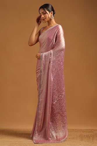 Soch Womens Purple Organza Embellished Saree With Stone Work