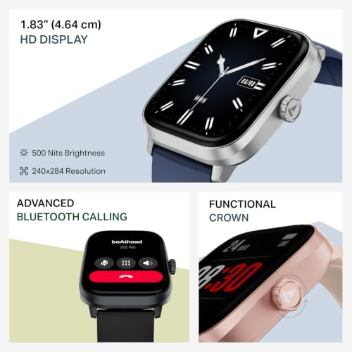 boAt Storm Blaze Smartwatch in Premium Metal Finish with Advanced BT Calling, Functional Crown, 1.83'' (4.64 cm) HD Display, IP68 Waterproof, HR, Sleep, Stress & SPO₂ Tracking, SOS (Deep Blue)