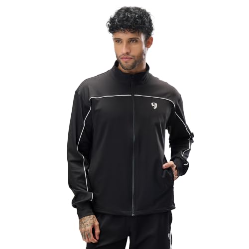 SG Cloud Jacket for Men, Regular Fit Sports Jacket, Four-Way Stretch & Flexible Full-front zipper Jacket, Black/White