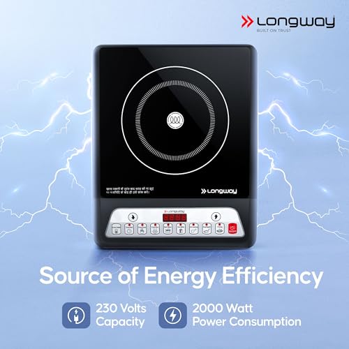 Longway Ember Plus 2000 Watt Induction Cooktop with Auto Shut-Off & Over-Heat Protection With 7 Cooking Mode & BIS Approved | 2 Years Warranty (Black, Push Button)