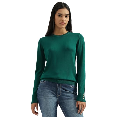 UNITED COLORS OF BENETTON Round Neck Solid Sweater (Size: XS)-24A1092D3730G28Y Green