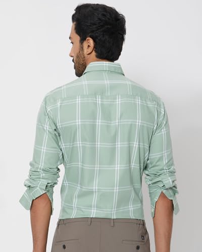 MUFTI Men Shirt | Slim Fit Full Sleeve Spread Collar Checkered Design | 100% Cotton Breathable Fabric | Business Casual & Smart Casual Office Wear| Light Olive 6XL