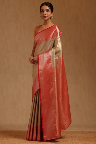 Soch Womens Grey Silk Blend Zari Woven Saree