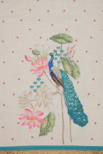 Soch Womens Beige Linen Shimmer Botanical Print Unstitch Dress Material With Sequins