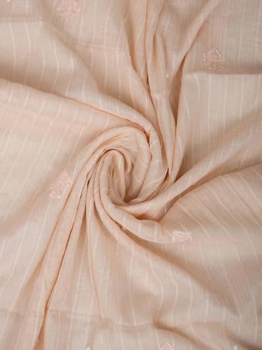 Ada Hand Embroidered Lucknowi Chikankari Unstitched Chanderi Dress Material Suit Piece with Dupatta for Women with Pearl Work 01A938020 Peach