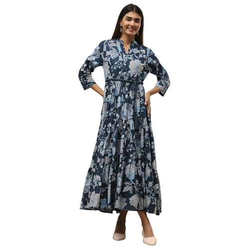 Biba Women Earthy Blue Cotton Dress_38