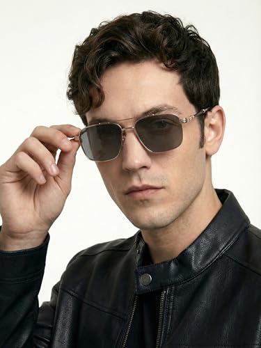 Carlton London Men Premium Polarised UV Protected Blue Lens Gold and Black Toned Rectangle Sunglasses