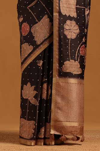 Soch Womens Black Tussar Botanical Saree