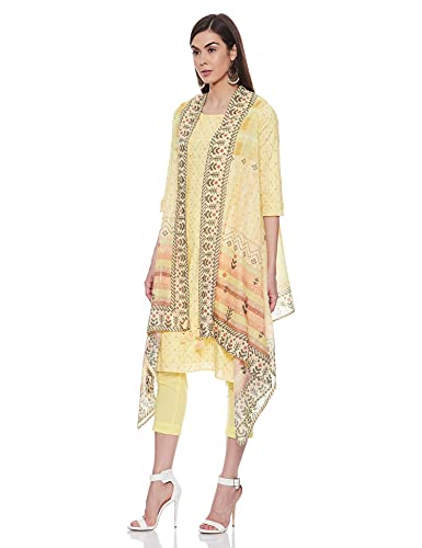 BIBA WOMEN PRINTED NARROW SALWAR KURTA DUPATTA(SKDSHRUG SE7378_LIGHT YELLOW_38)