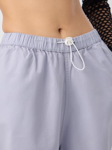 The Souled Store Parachute Pants: Light Purple Women and Girls Drawstring Waist Solid Cotton Relaxed Fit Adjustable Toggle Hems Lightweight All-Season Joggers