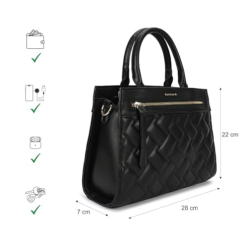 Fastrack Metroweave Satchel | Women’s Faux-Leather Satchel| Quilted Design, Gold Hardware & Dual Carry Options